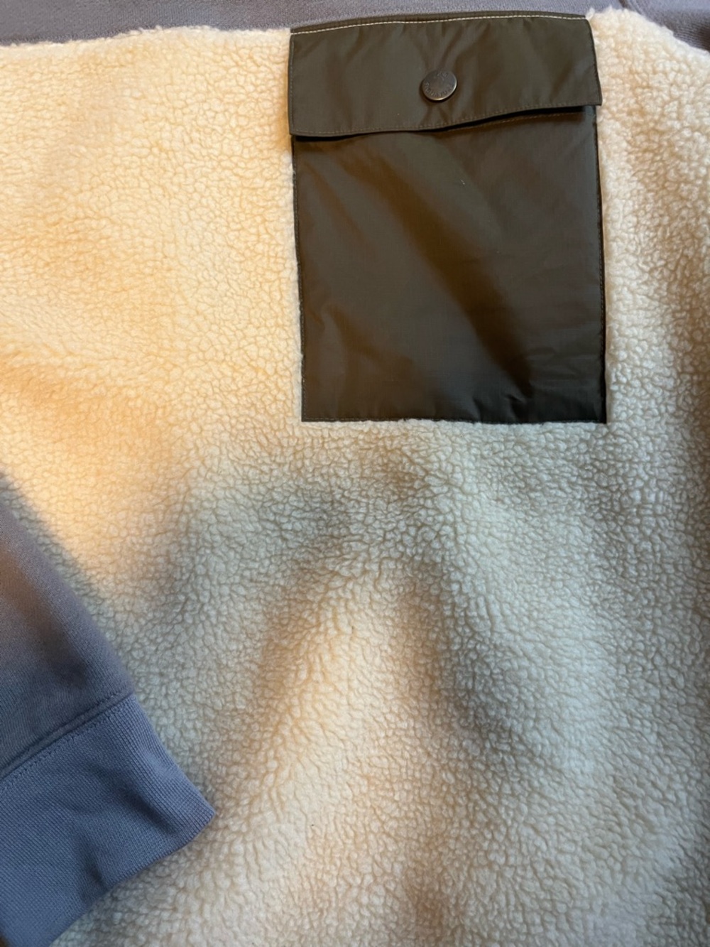 L.L. Bean Two-Tone Crewneck Sweatshirt in Gray, Cream & Olive Pocket-SLIM FIT - Picture 3 of 3